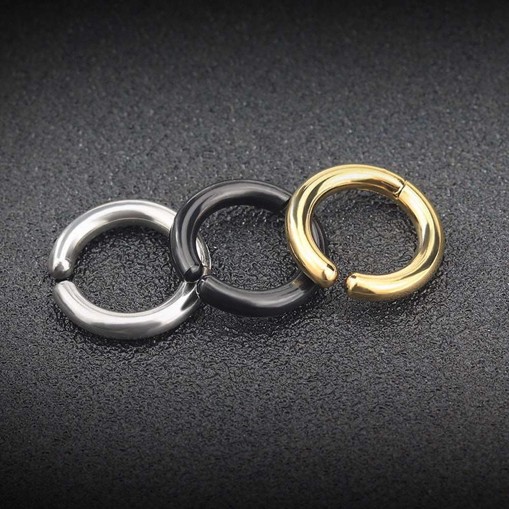 Anting Hoop Klip Palsu Bentuk Bulat Warna Hitam Untuk Pria Dan Wanita