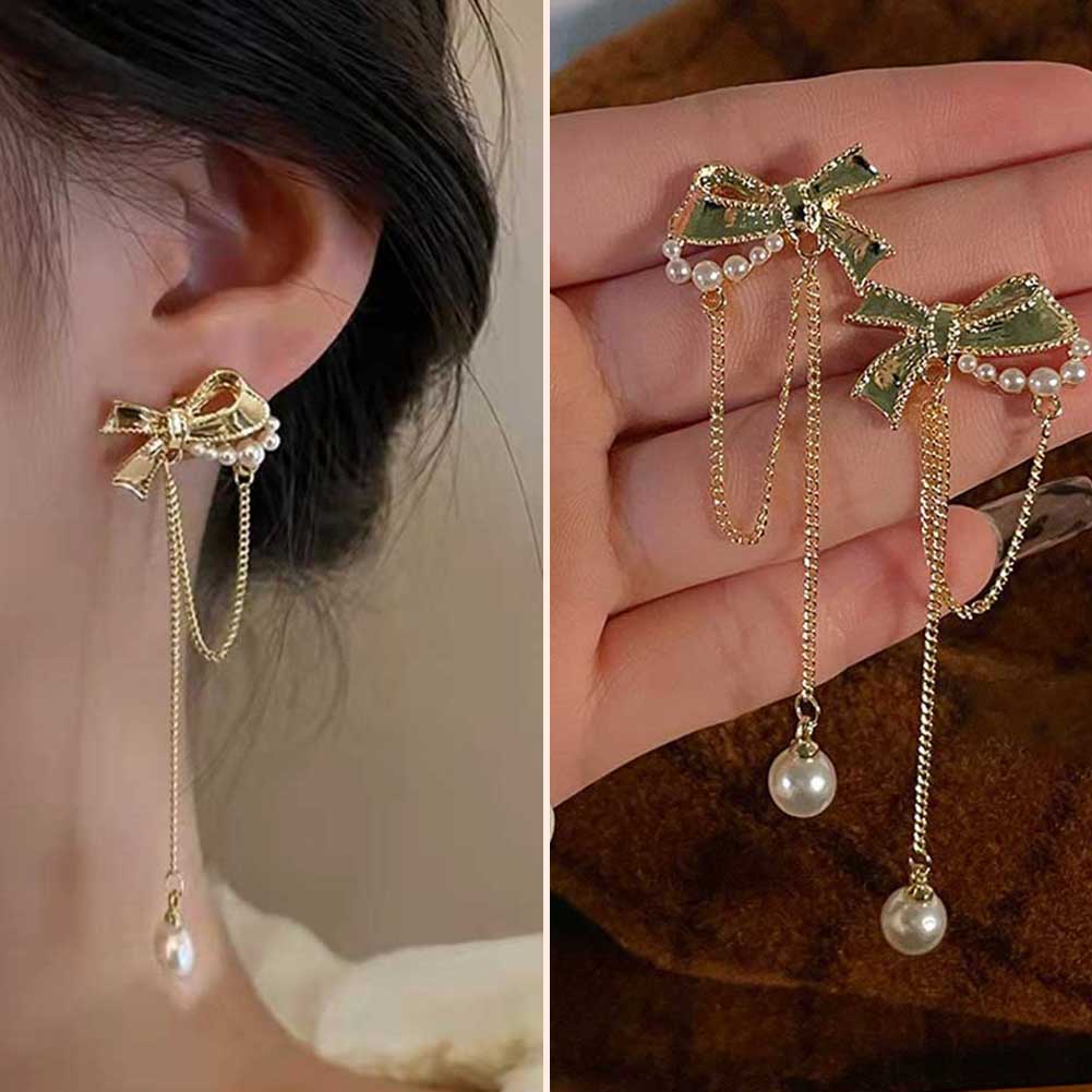 Anting Tusuk Silver 925 Wanita Desain Pita Rumbai Hias Zircon Mutiara Gaya Korea Untuk Musim Panas