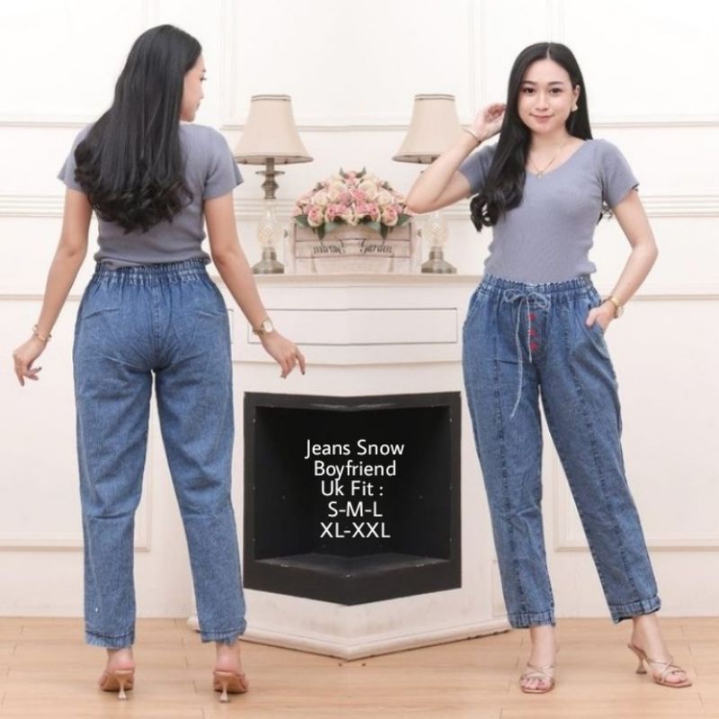 Celana Jeans Snow Wanita Premium / Celana Boyfriend Jeans Korean S,M,L,XL,XXL Jumbo 3XL 4XL