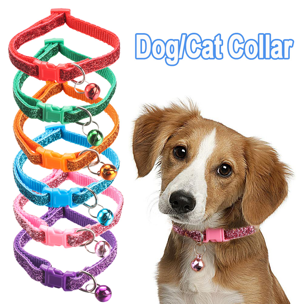 SUYOU Sequin Cat Collars Puppy Kitten Necklace Dog Collar Pet Supplies Buckle Cat Accessories Adjustable Bell Pendant/Multicolor