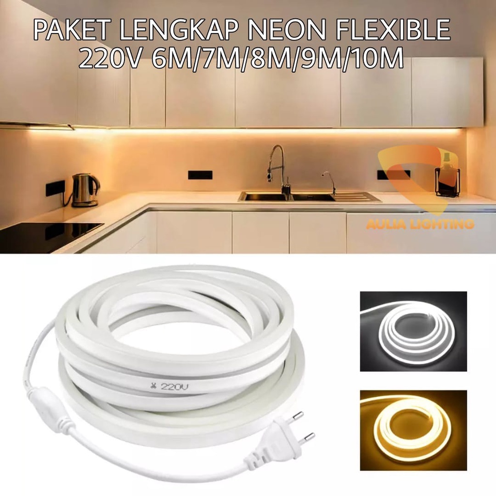 Paket Lengkap LED Lampu Neon Flex 6m 7m 8m 9m 10m LED Selang Flexible Sign Strip 220v WATERPROOF include Soket DIY Higt Qual Kamar Aestetic cewek cowok hias
