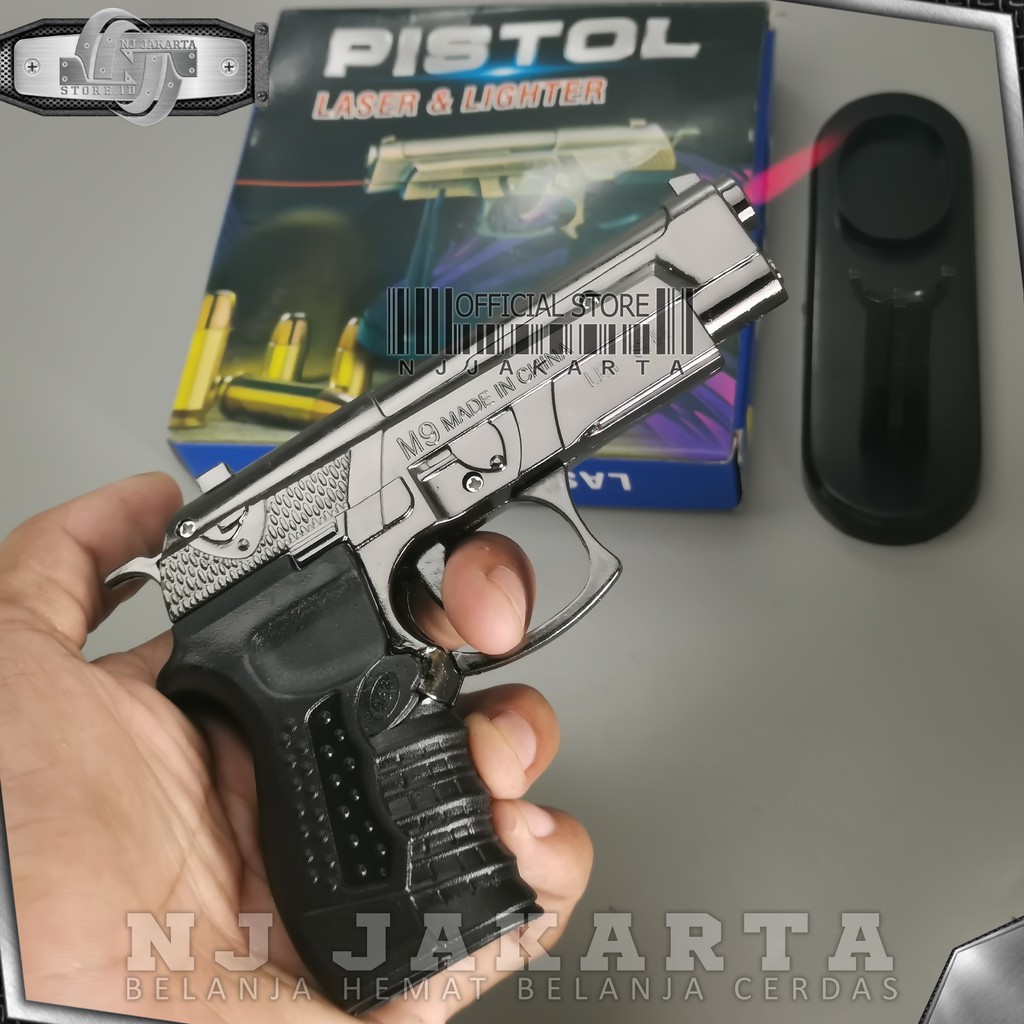 MANCIS Korek Api  Gas Laser Model PIstol Ukuran Sedang Free Stand / Korek Api Pajangan