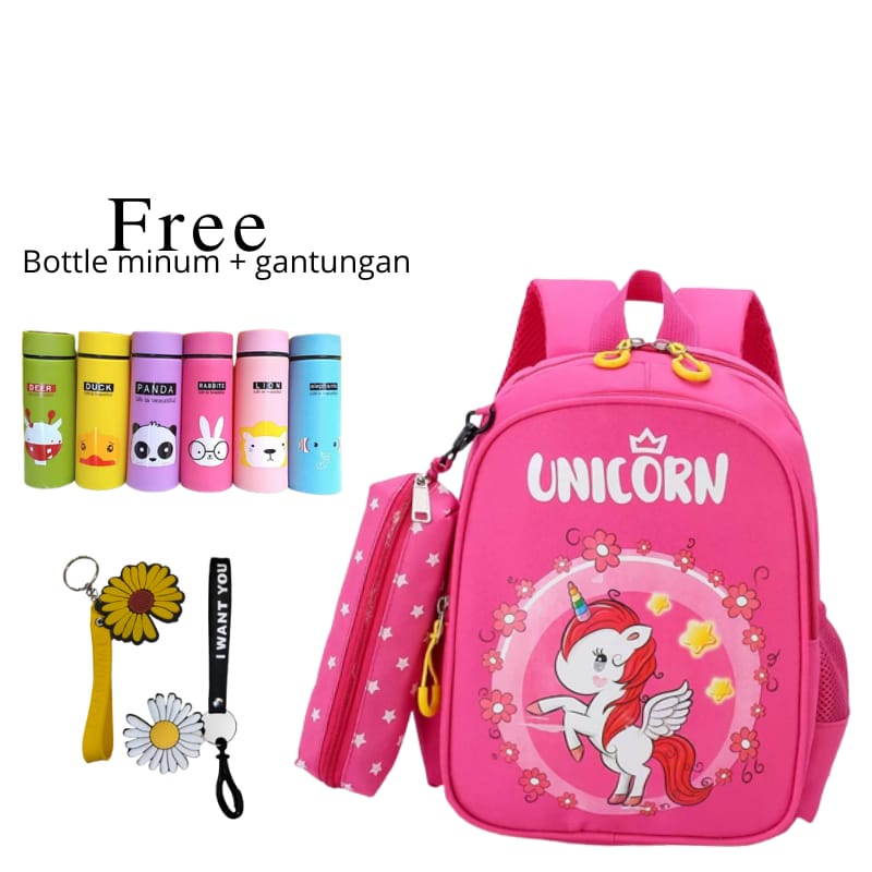 Tas Sekolah Anak Unicorn Pola Katun Ransel Karakter Lucu