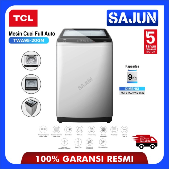 Mesin Cuci TCL Top Loading TWA95-20GM Full Auto 9 Kg