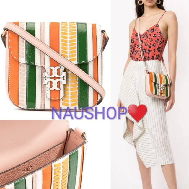 SALE TAS TORY BURCH MCGRAW PIECED STRIPE CROSSBODY ORIGINAL TB
