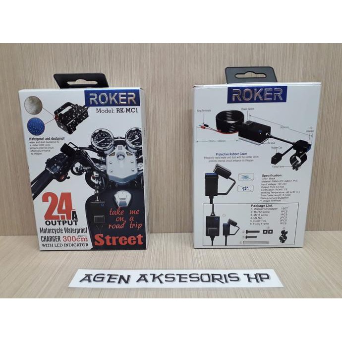 TERBARU CHARGER MOTOR ROKER STREET 2.4A WATERPROOF CASAN HP AKI MOTOR LED LIGH TERJAMIN