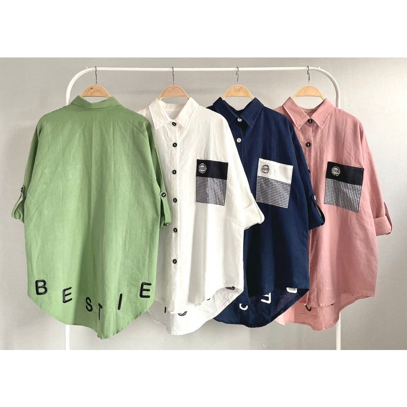 Kemeja Atasan KATUN LINEN Premium BESTIE Fit To XL R15