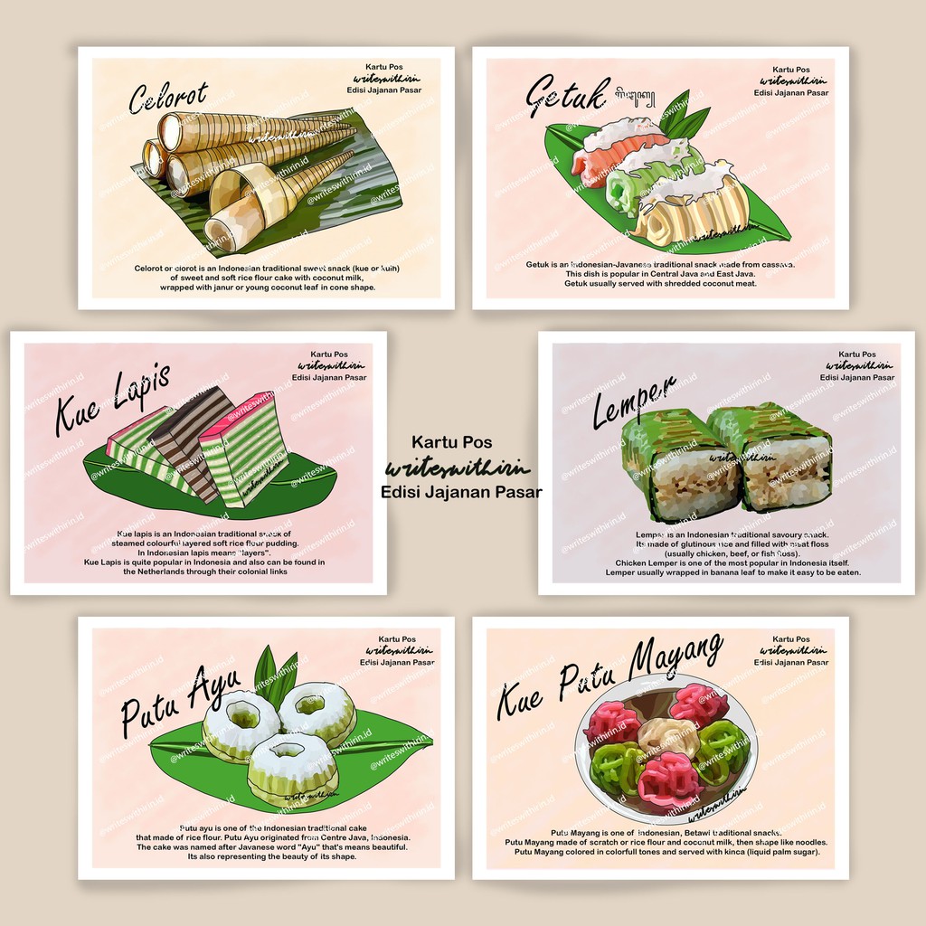

(writeswithirin) Kartu Pos/ Postcard/ Post Card/ Penpal/ Poskad Jajanan Pasar/ Tradisional.