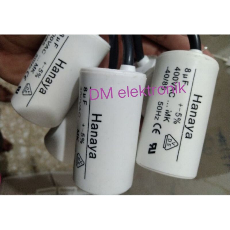 kapasitor 8uf +5% bulat putih