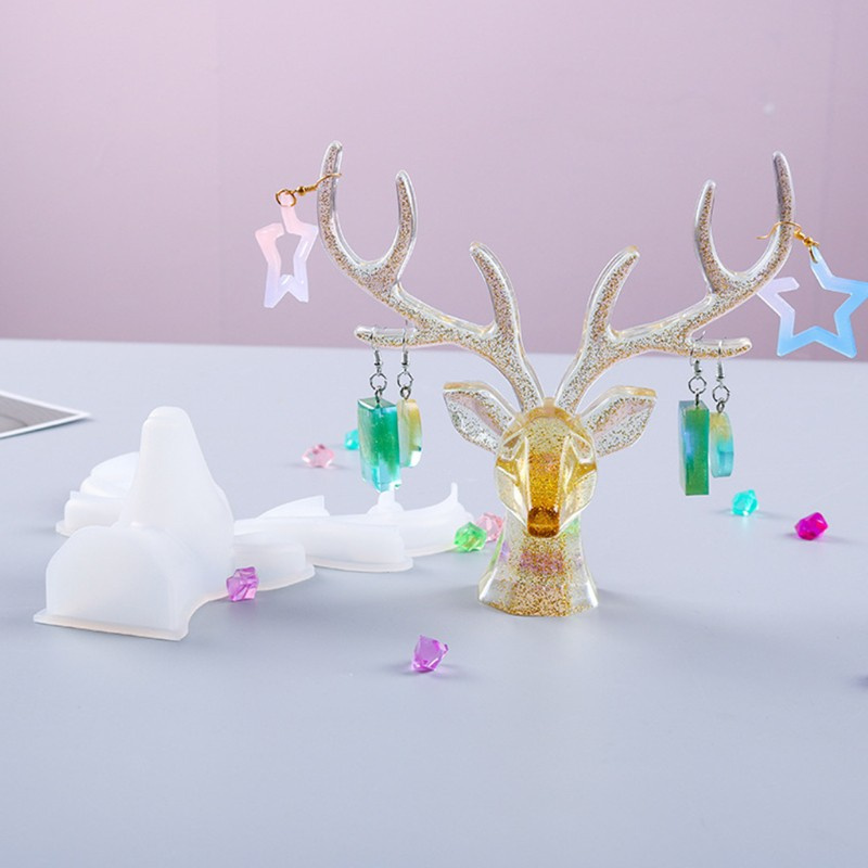 Glitter Deer Horns Decorations Crystal Epoxy Resin Mold DIY Crafts Making Tool Jewelry Storage Show Rack Silicone Mould