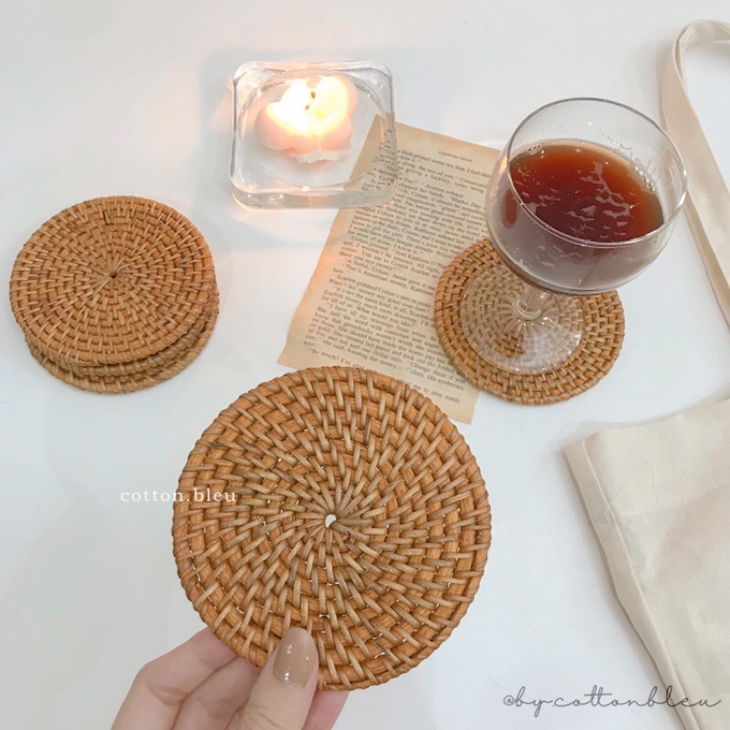 Jual Round Woven Rattan Coaster Tatakan Alas Gelas Cangkir Rotan Natural Shopee Indonesia 4090