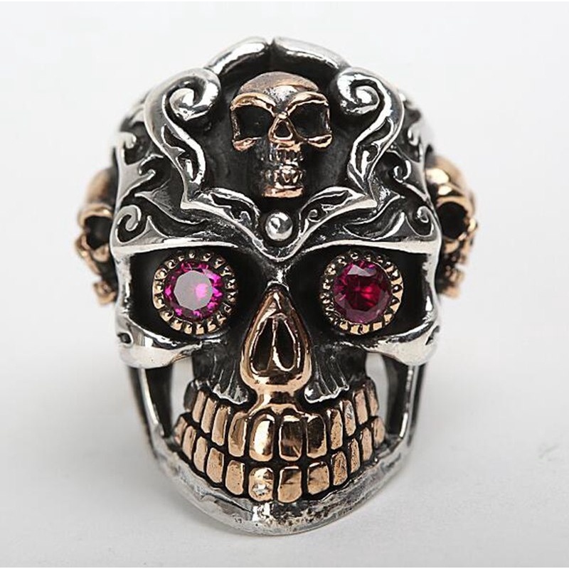 Cincin Desain Tengkorak Gigi Hantu Warna Hijau Gaya Punk Retro Klasik Hipster Untuk Pria