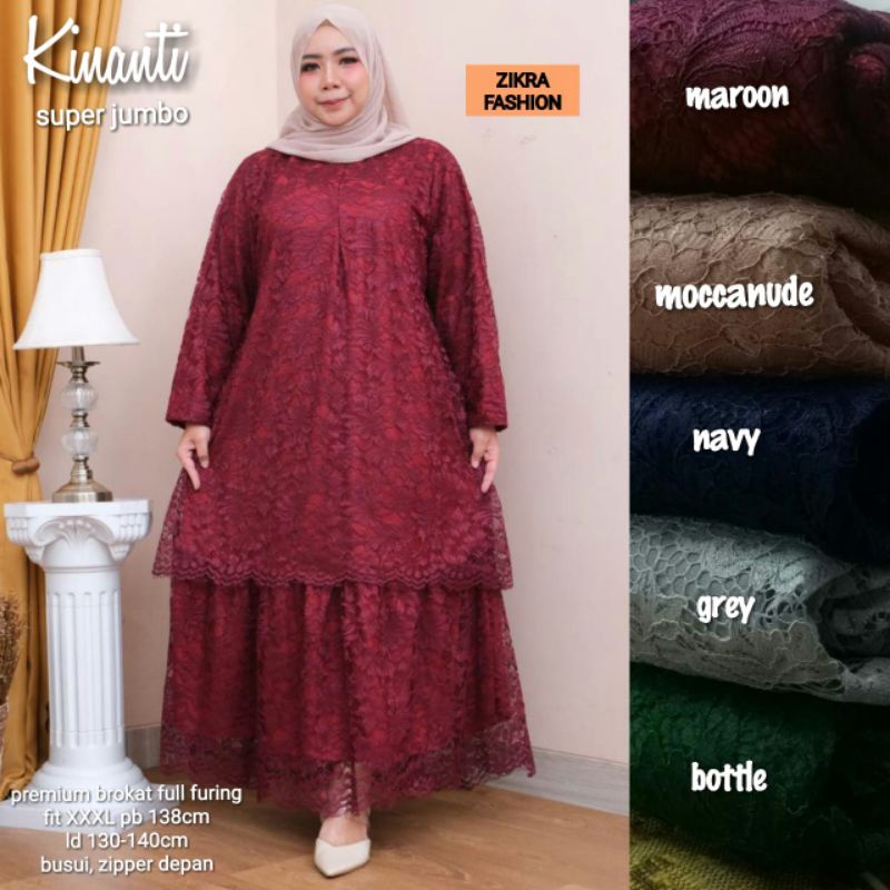 KINANTI DRESS BROKAT SUPER JUMBO/ BAJU BROKAT JUMBO/ BAJU KONDANGAN JUMBO/ LD 130-140 PJ 138/Premium