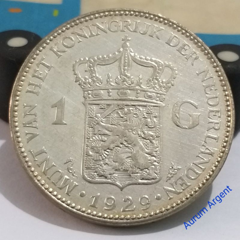 SWILH1G-20.. 1 PC KOIN PERAK KUNO ASLI 1 GULDEN WILHELMINA TH 1929.  -- SILVER COIN --