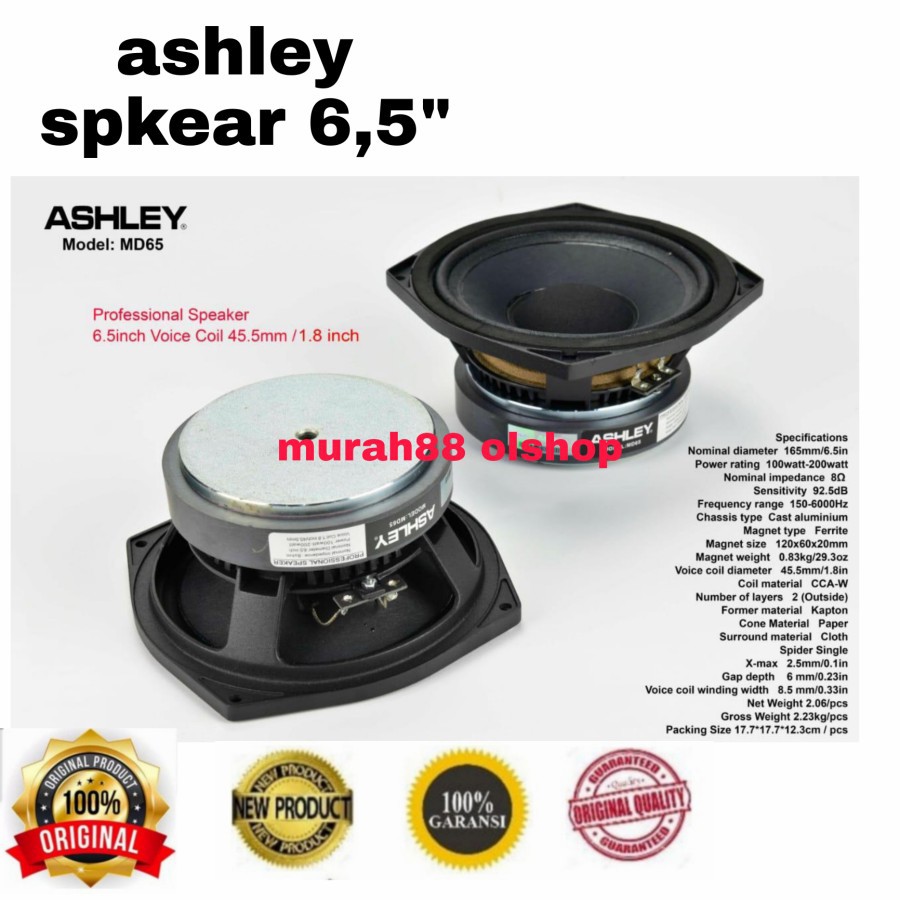 speaker komponen component ashley md 65  md65 6,5in original