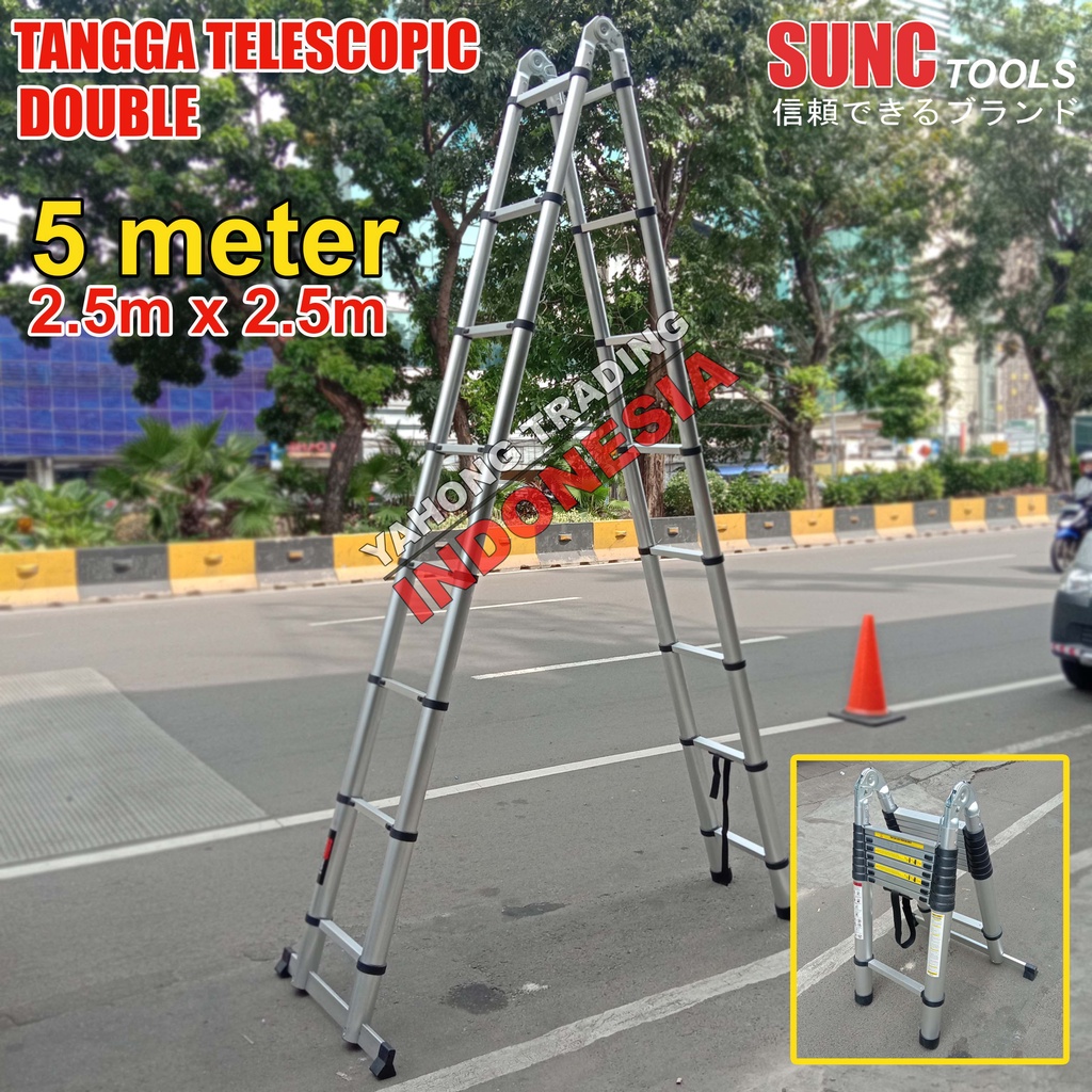 Tangga Teleskopik Double Tangga Lipat Susun Telescopic Ladder 5m (2.5m + 2.5m)