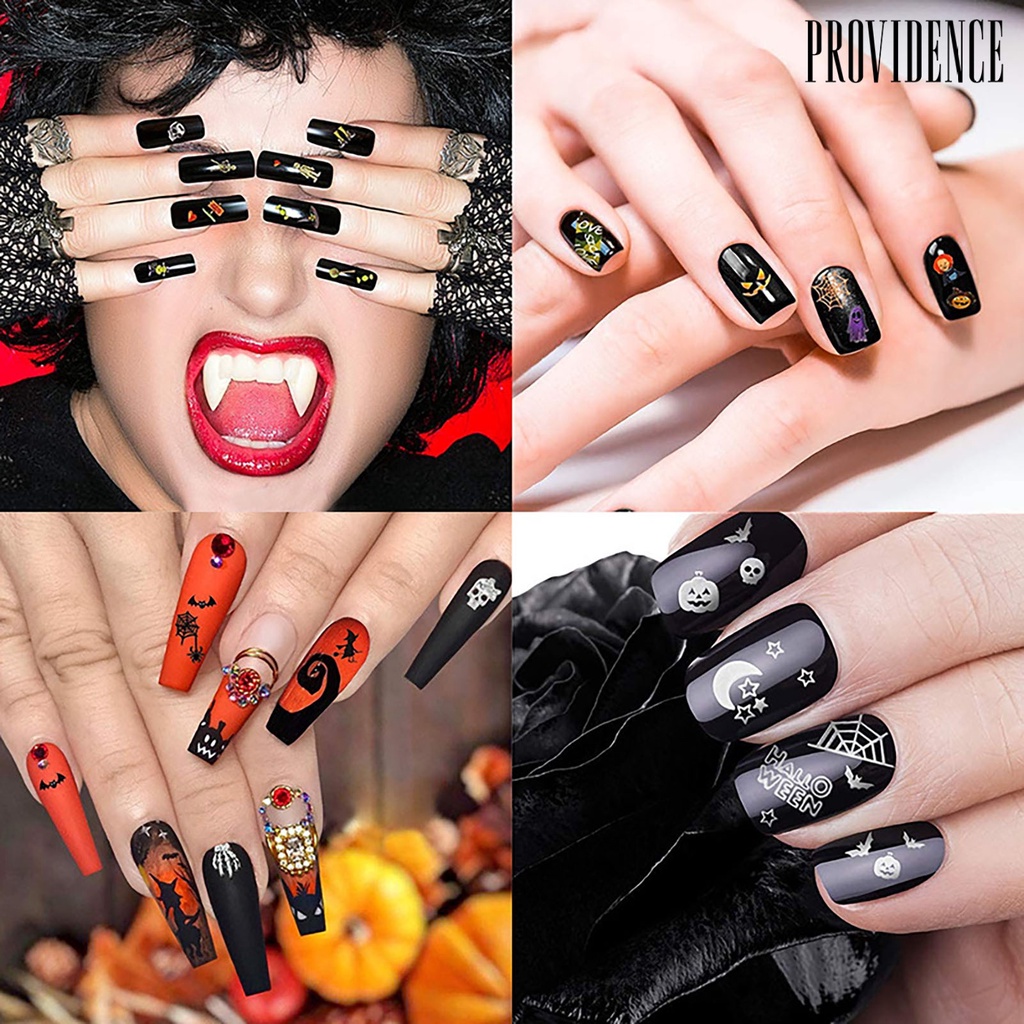 Providence 1 Sheet Nail Stickers Halloween Theme Pattern Self-Adhesive Paper Pumpkin Ghost Fingernails Decals Nails Accessories