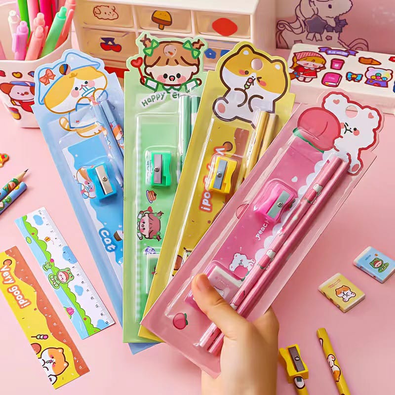 Tempat Pensil Bear Kotak Pensil SET Isi Stationery Alat Tulis Rautan