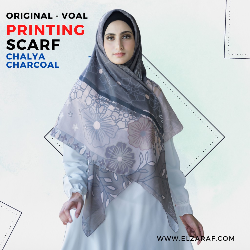 Voal Printing Motif Premium Scraft Printed Jilbab Segi Empat Syari Hijab Alsa