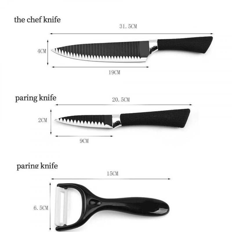 Pisau Dapur Set  Daging Chef Paring Gunting Peeler Carbon Steel 6 in 1