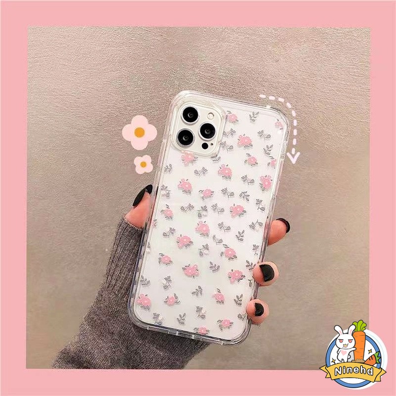 (Ready Stock) Floral Casing Tpu compatible for Iphone 14 13 12 11 Pro Max Iphone X Xr Xs Max Iphone 8 7 6 6s Plus Se 2020 Motif Bunga Pink Flowers Clear Soft TPU Phone Case Anti-drop Anti-dirty Protection Phone Cover