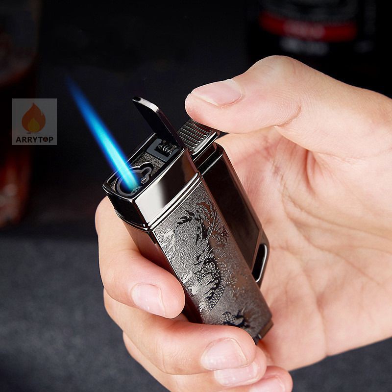 Korek Api Gas Lighter Double Jet - Metallic Black