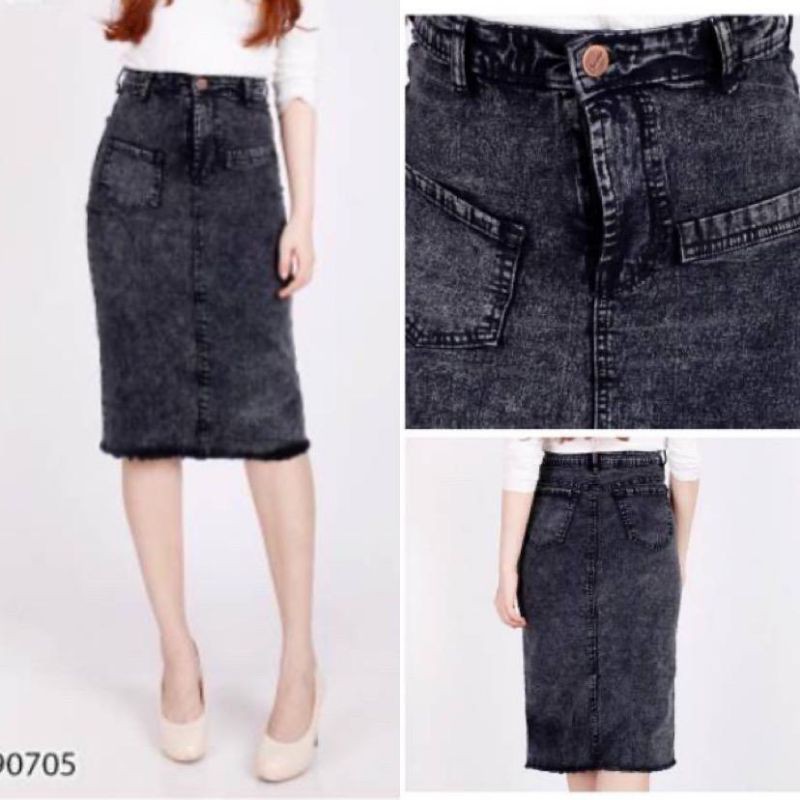 (Bisa COD) Rok jeans 7/8  | Rok span rawis | Rok jeans | Rok midi