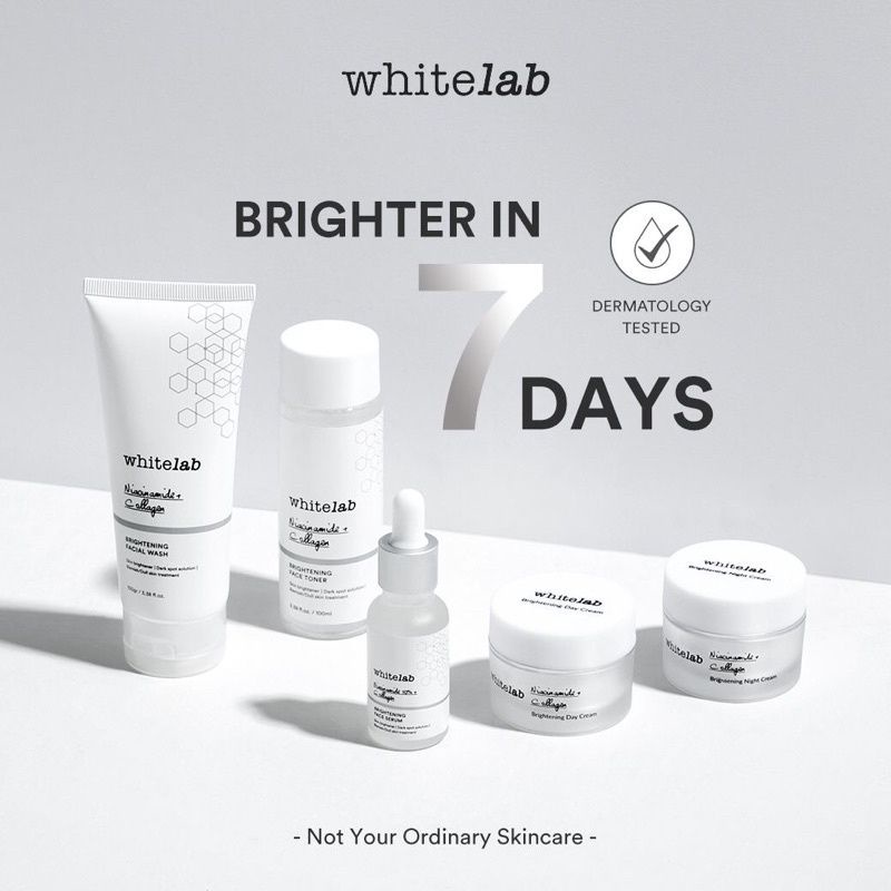WHITELAB BRIGHTENING PAKET WAJAH &amp; SERUM (Facial Wash + Toner + Day Cream + Nite Cream + Face Serum)