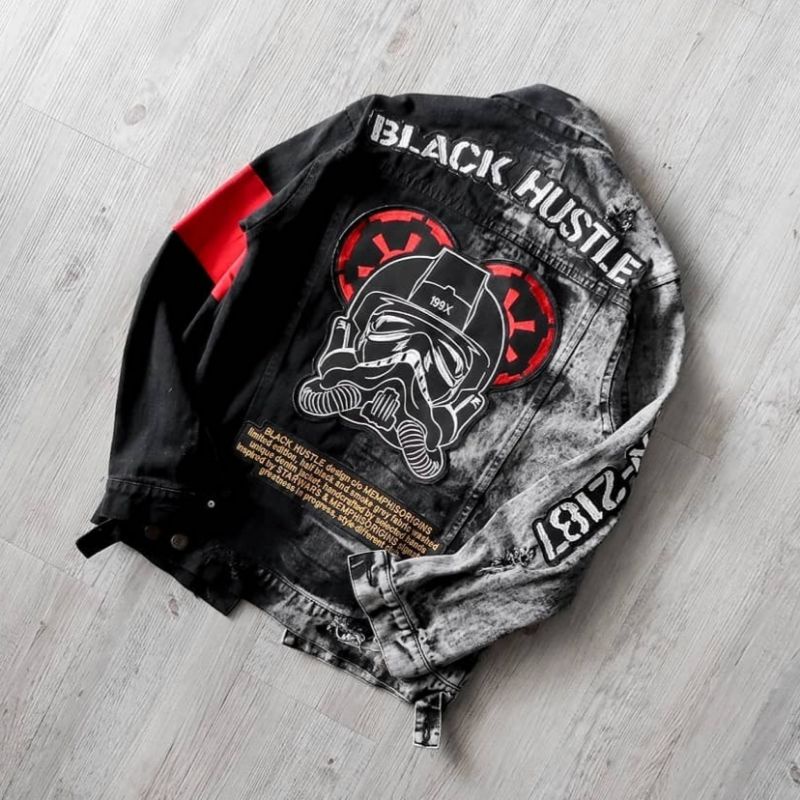 RIPPED jaket denim BLACK HUSTLE