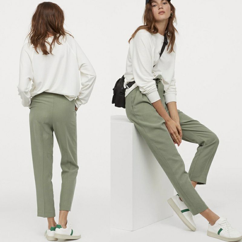 Linen Pants Celana Wanita by HnM Paperbag Trousers Pants Original Celana Belt and Fulltag