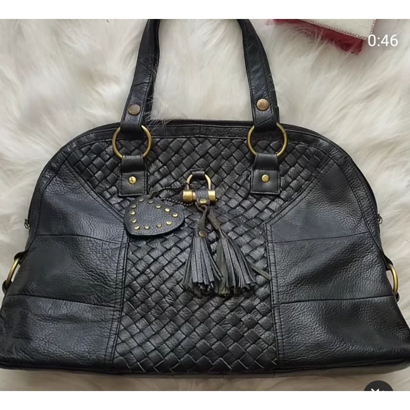 Patchwork woven black leather shoulder bag preloved