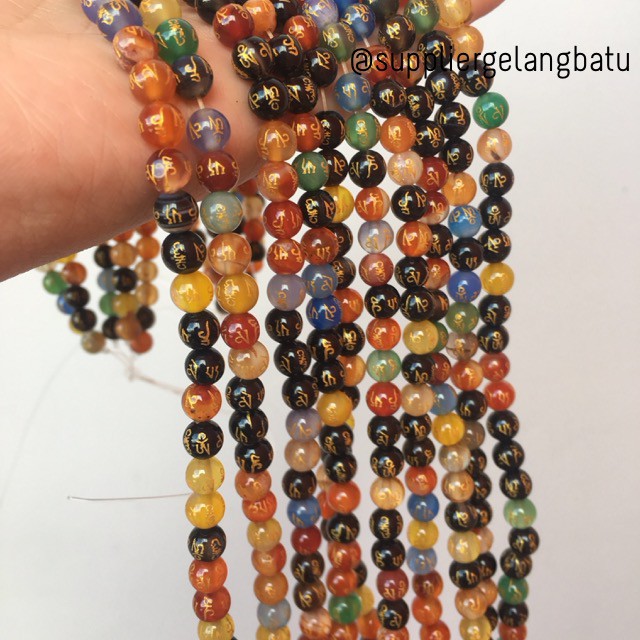 6mm multicolour om mani padme hum tibet renceng batu alam onyx asli tibetian buddha budhist tibet