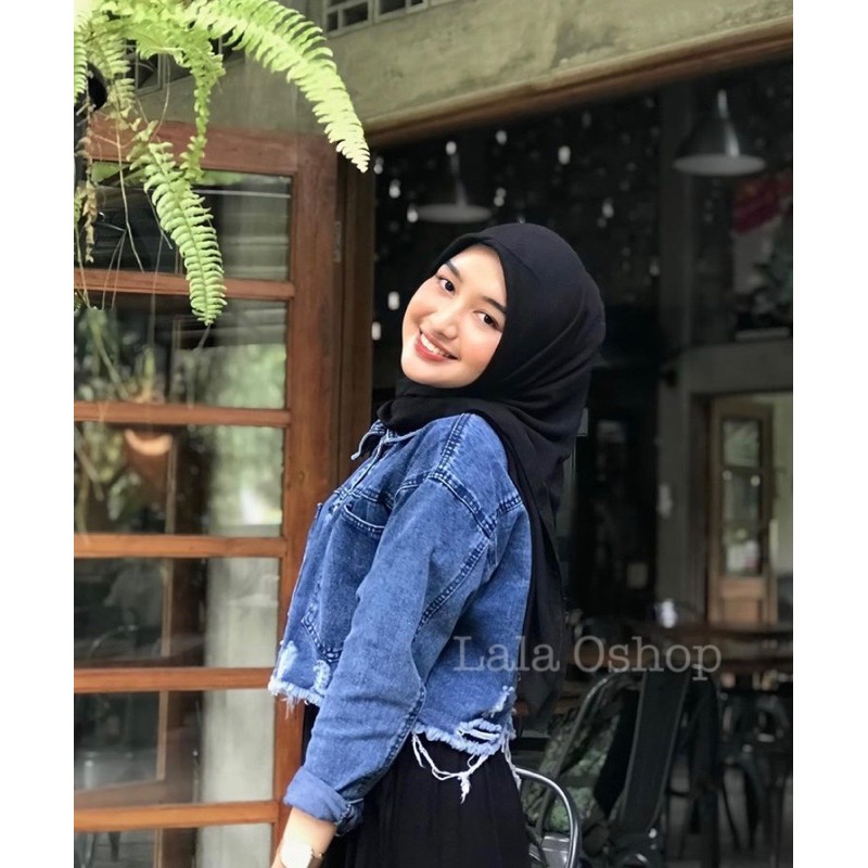 Destroy Ripped Crop Premium Jacket Jeans | Jaket denim jeans sobek wanita