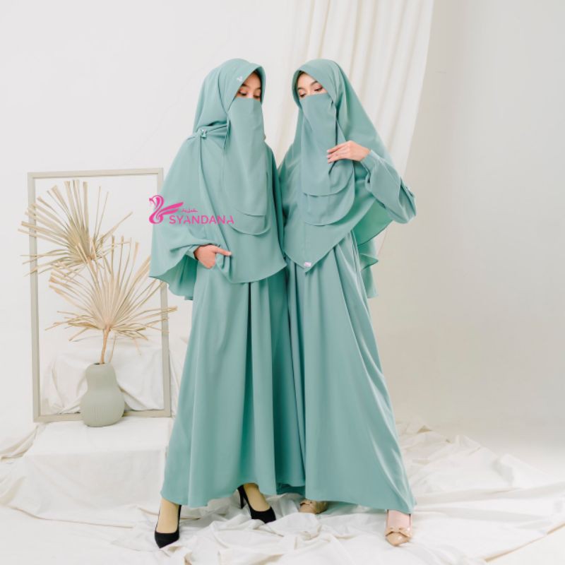 Anna dress Teal Hijab syandana hijau muda mint gamis set wolvis kado polos supplier