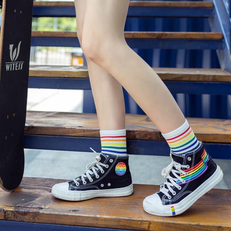 (COD) Kaus kaki Wanita kasual Warna permen kaos kaki bergaris-garis Socks katun D51