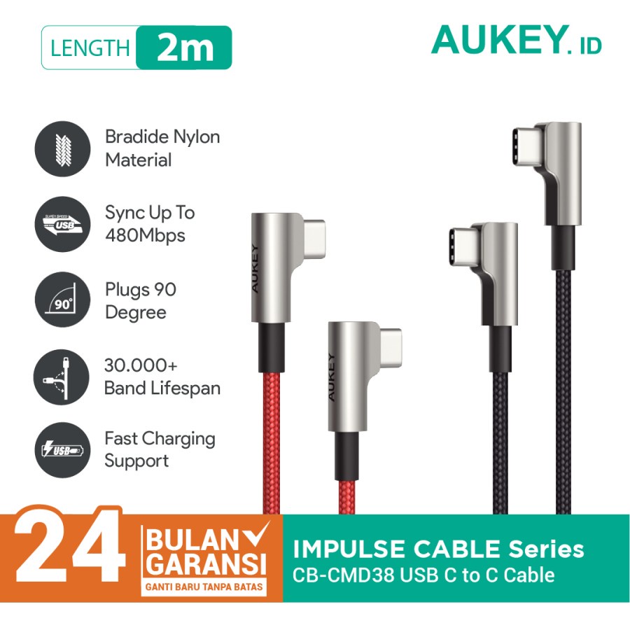 Kabel Charger Aukey CB-CMD38 USB C to C Braided Nylon - 500974