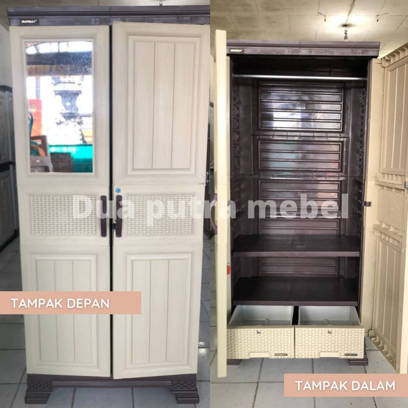 LEMARI 2 PINTU NAPOLY KACA | LEMARI PLASTIK KACA | LEMARI PLASTIK GANTUNGAN | LEMARI NAPOLY LACI