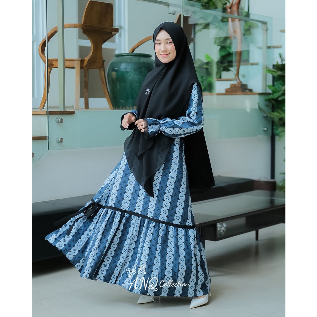 Dress set khimar syakila mix ceruty ori JRone model kanika terbaru modis homedress nyaman flowy salur elvi kubika