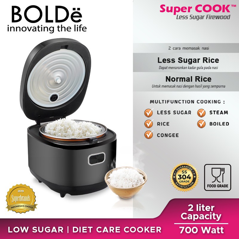 BOLDe Rice Cooker Less Sugar 2 Liter