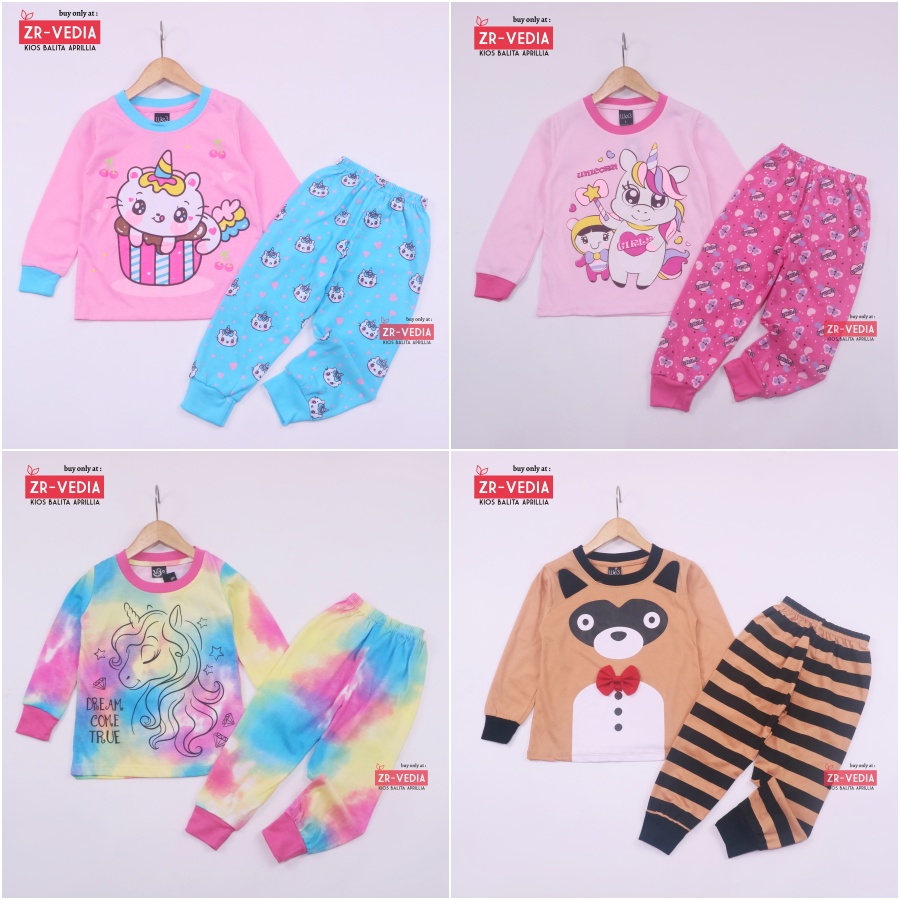 Piyama A-ra Kids Size 1-3 Tahun / EXPORT Quality Baju Tidur Kaos Karakter Lengan Celana Panjang