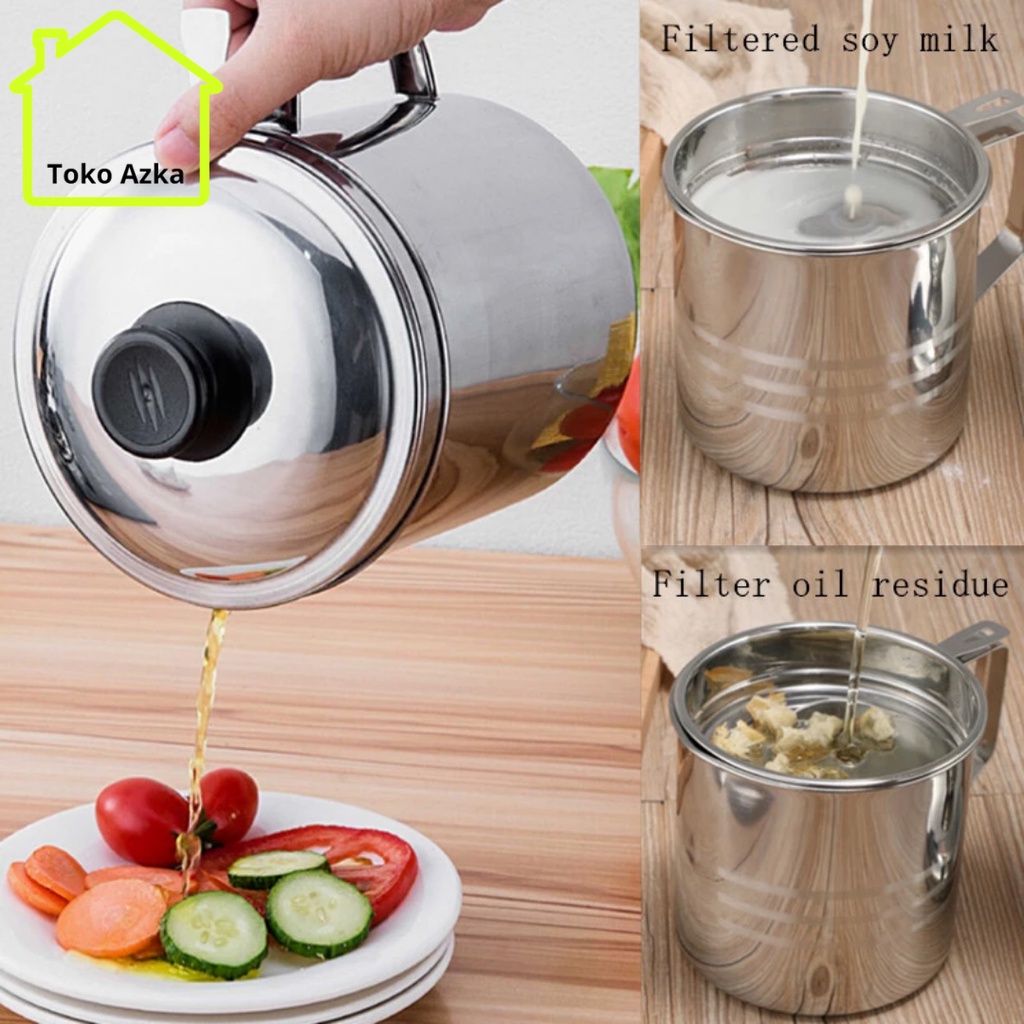 Oil Pot Saringan Tempat Minyak 1200ml Stainless Steel