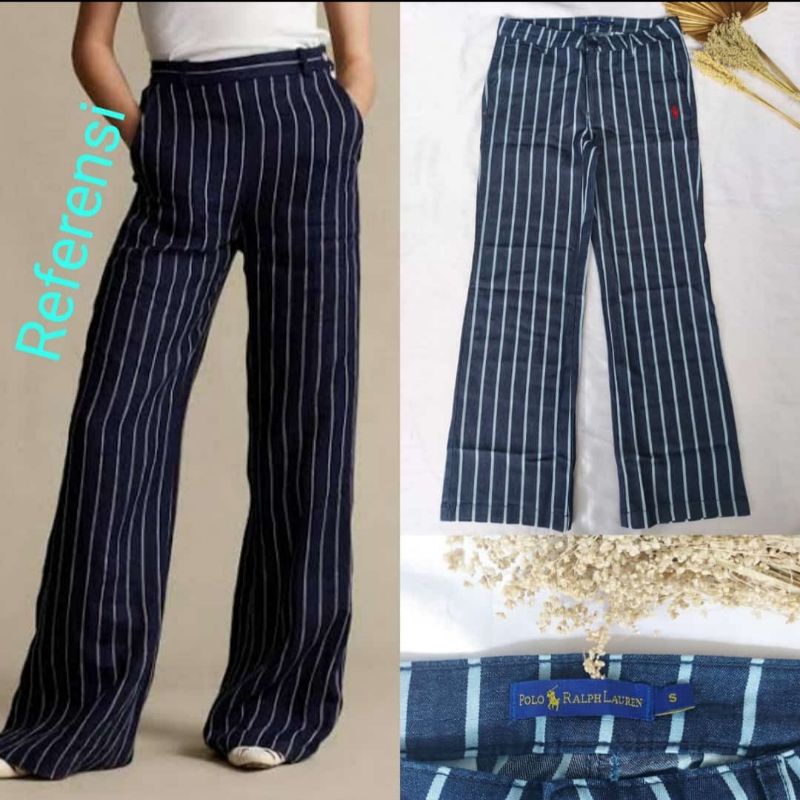 R&amp;LPH L*UREN (P*LO) NAVY STRIPED PANTS PREMIUM-CELANA KANTOR WANITA