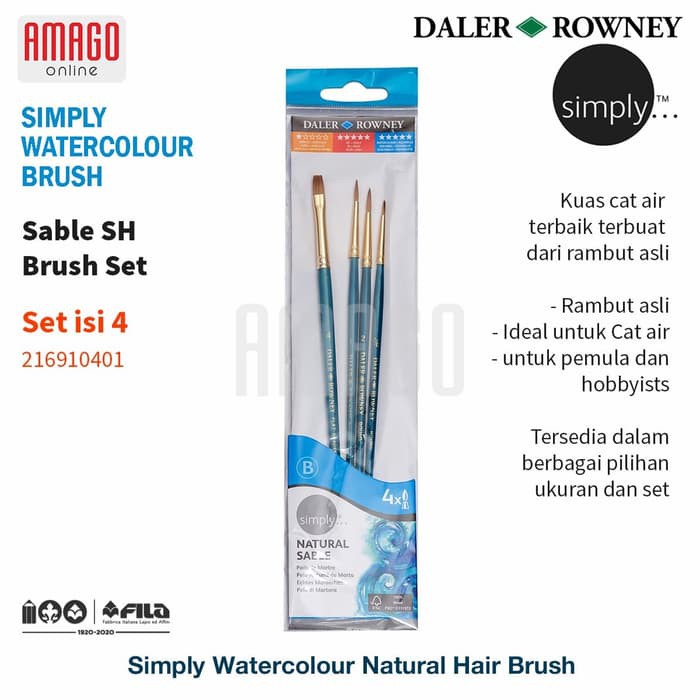 DALER-ROWNEY - SIMPLY WATERCOLOUR SABLE SH BRUSH SET 4 PCS - 216910401 - KUAS CAT AIR