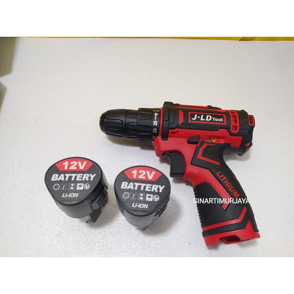 JLD 12V-SET BOR OBENG/BOR BATRAI MERAH 12VOLT CHARGER CORDLESS DRILL