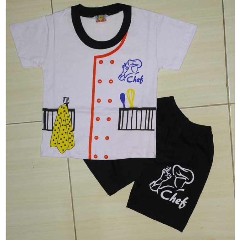 SETELAN ANAK KARAKTER KOKI CHEF/COSTUM NAMA CHEF 6 BULAN -3 TAHUN PAKAI ALL SIZE