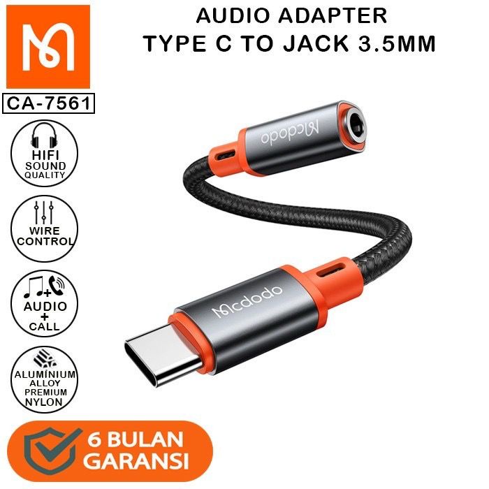 MCDODO CA-7561 Converter / Splitter Type C to Jack 3.5mm - Support Mic Garansi Resmi 6 Bulan