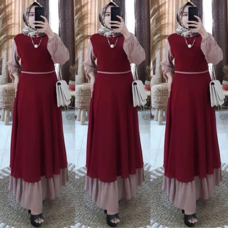 ANDRIA MAXY Gamis Ceruty Susun Kombinasi Busui LD 108cm- Gamis Wanita Busui Friendly