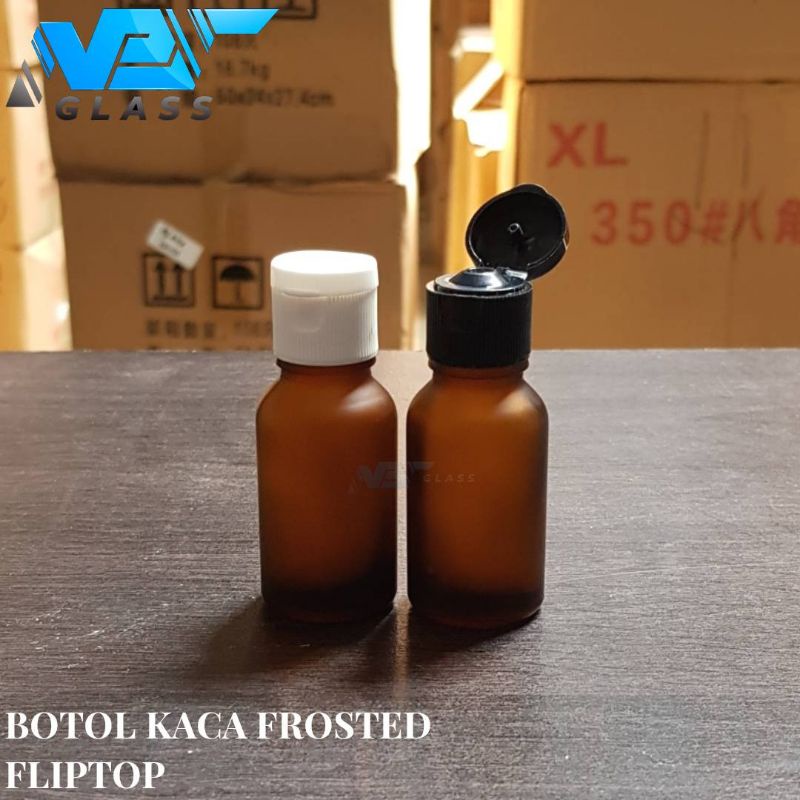 botol kaca 15ml coklat doff frosted tutup fliptop