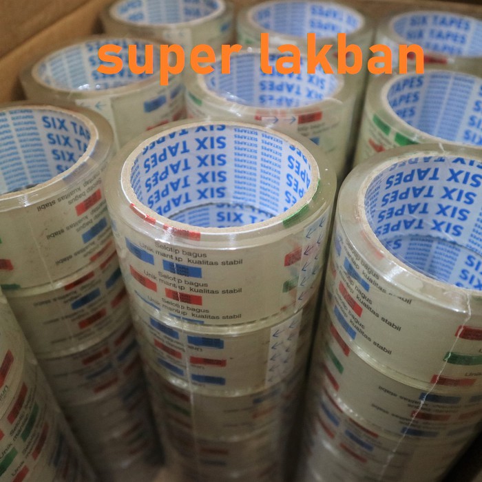 Lakban Bening Besar SUPER CLEAR Six Tape Tebal 40Micron Panjang 30Meter-80Meter Kualitas Stabil Premium