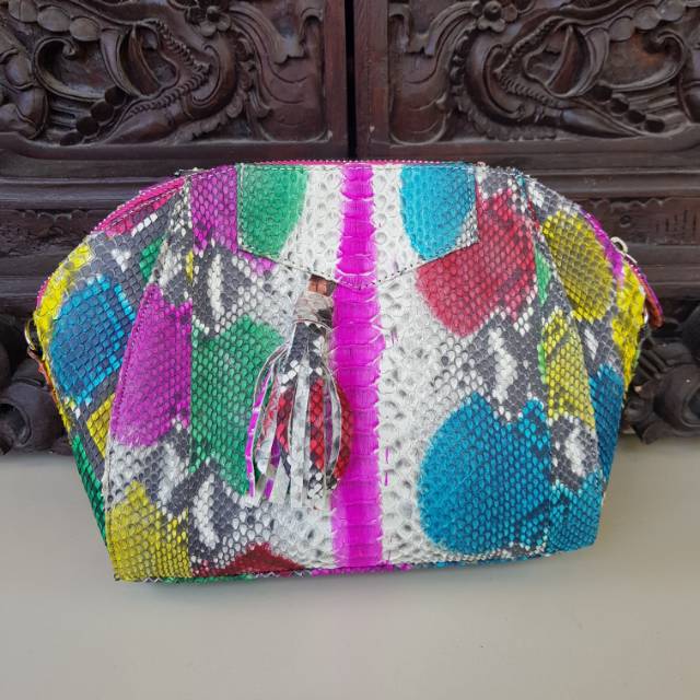 Dompet pouch selempang model givency full kulit ular phyton
